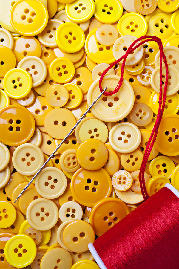 Unique Photograph - Red thread and yellow buttons by Garry Gay