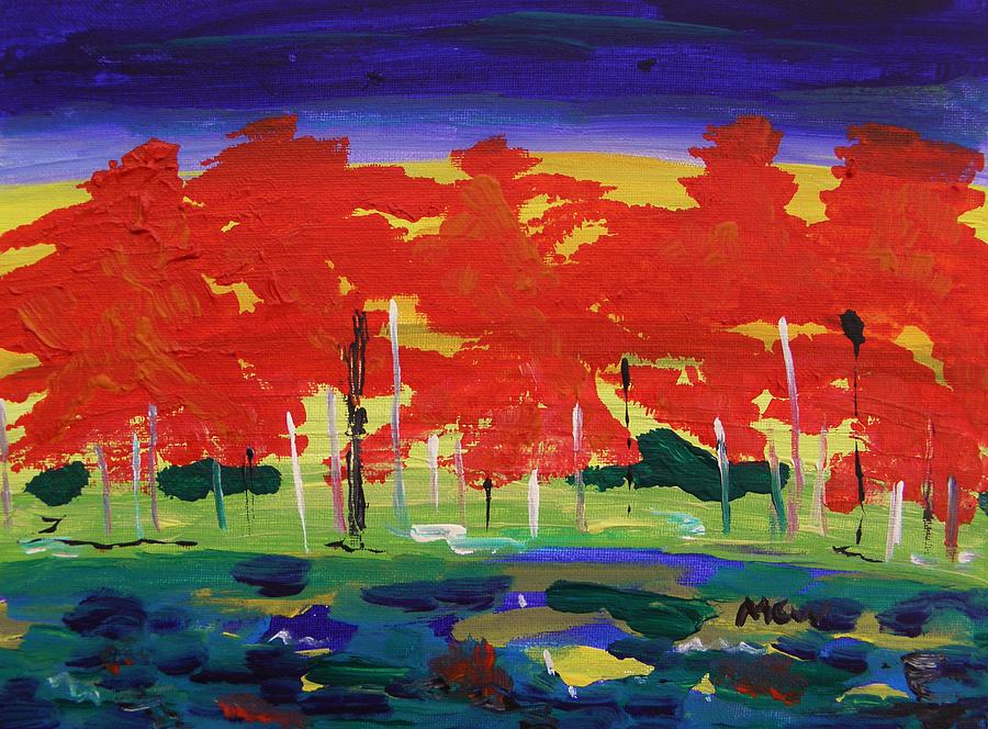 Red Trees-Purple Sky Painting by Mary Carol Williams