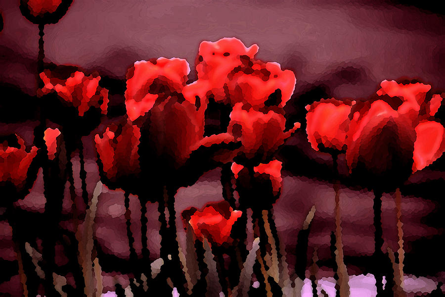 Red Tulips At Dusk Painting by Penny Hunt