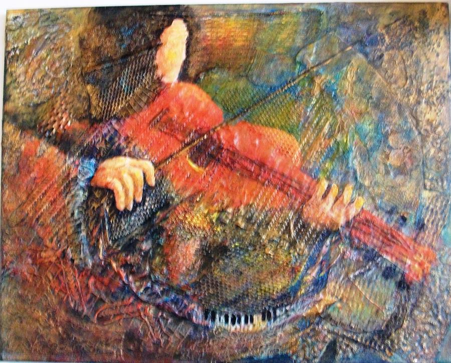 Figures Painting - Red Violyn by Bonnie Hallay