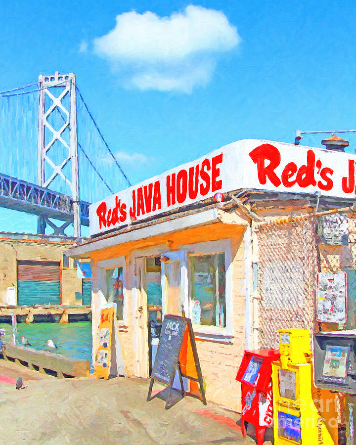Reds Java House and The Bay Bridge at San Francisco Embarcadero Photograph by Wingsdomain Art and Photography