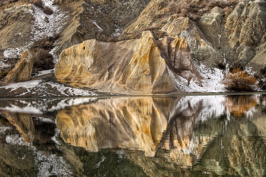 Reflections Of Clay Cliffs In Blue Lake Photograph by Colin Monteath