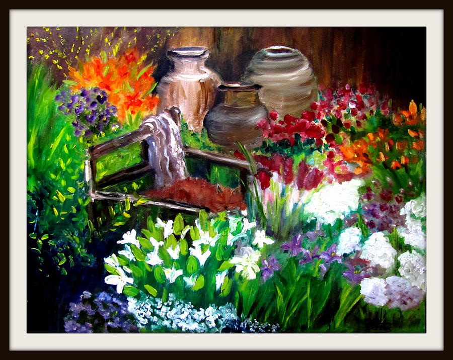 Flowers Painting - Relaxing in the Garden by Jenell Richards Flowers Painting - Relaxing in the Garden by Jenell Richards