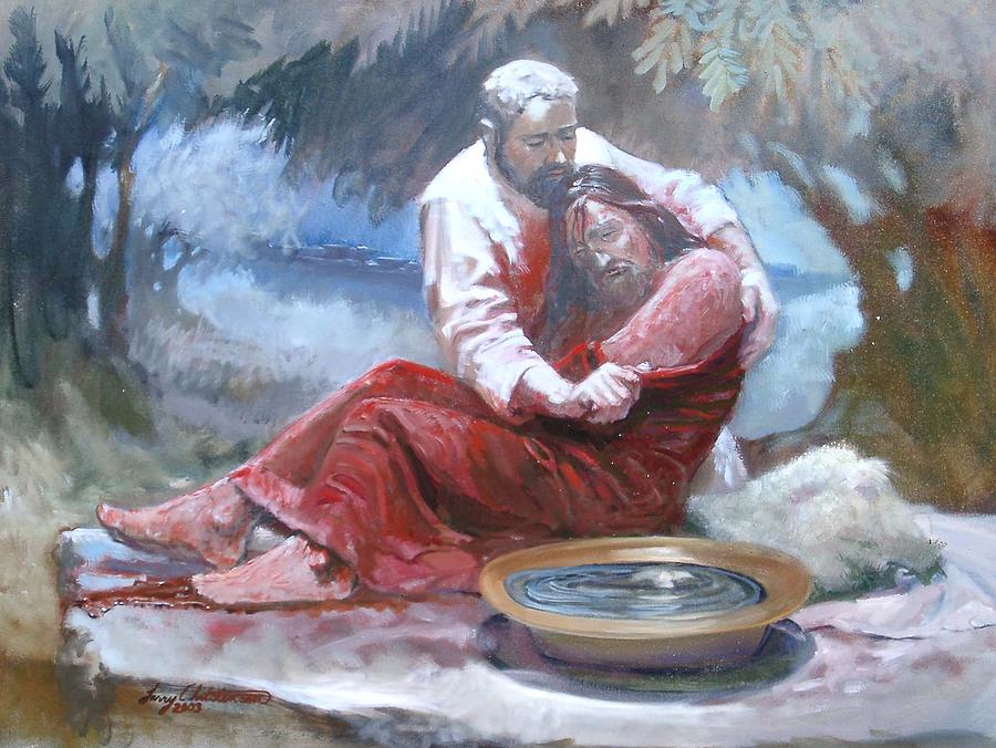 Removing The Bloody Robe Painting By Larry Christensen