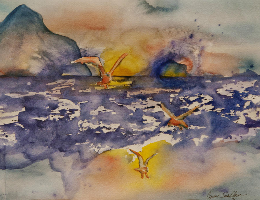 Sunset Painting - Resting Our Wings by Cyrene Swallow