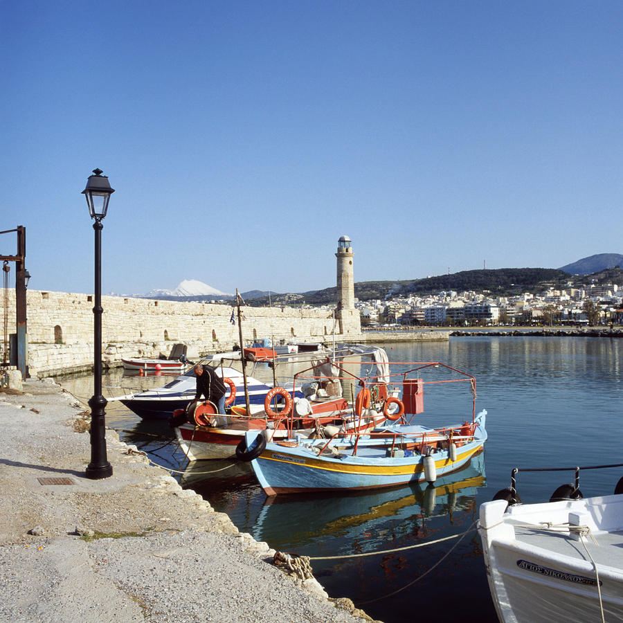 Rethymnon harbour and boats Photograph by Paul Cowan
