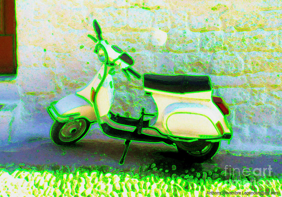 Retro Scooter Digital Art - Retro Electric Green Scooter by Anthony Novembre