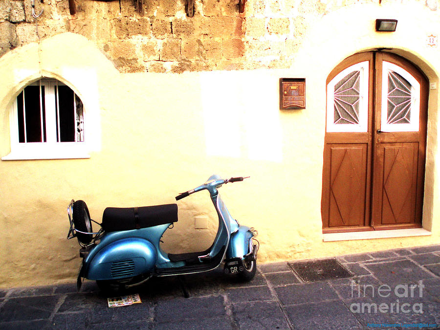 Retro Scooter Photograph - Retro Metallic Blue Scooter by Anthony Novembre