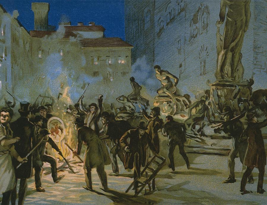 Late 19th Century Painting - Revolution in Florence by Italian School