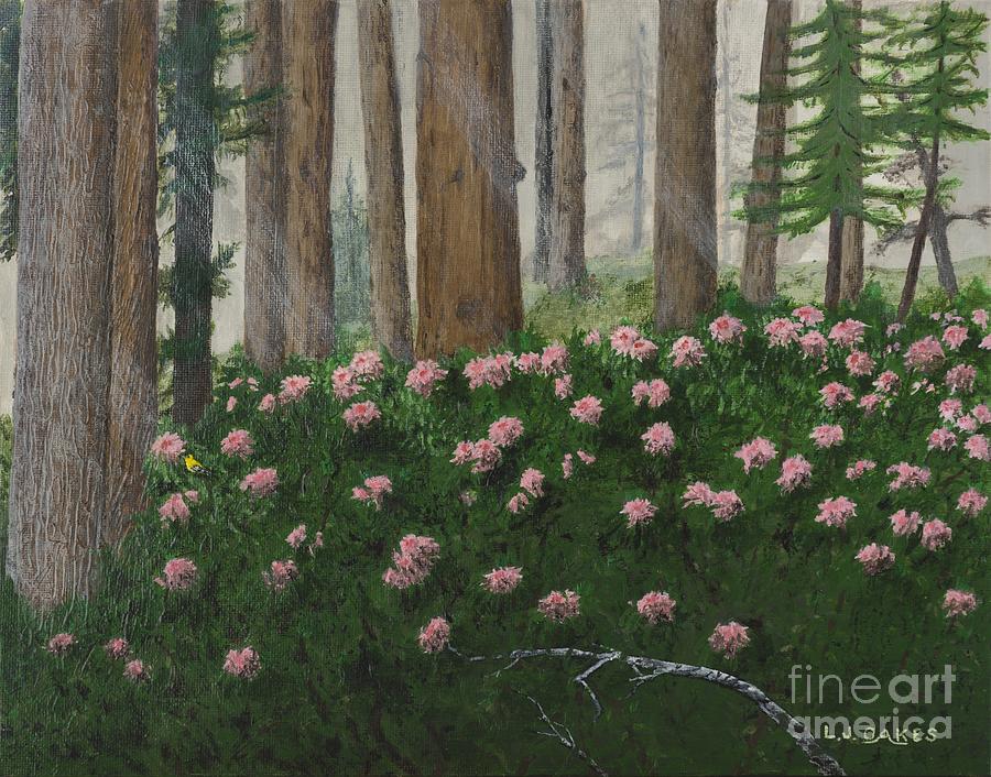 Rhododendrons and Redwoods Painting by L J Oakes