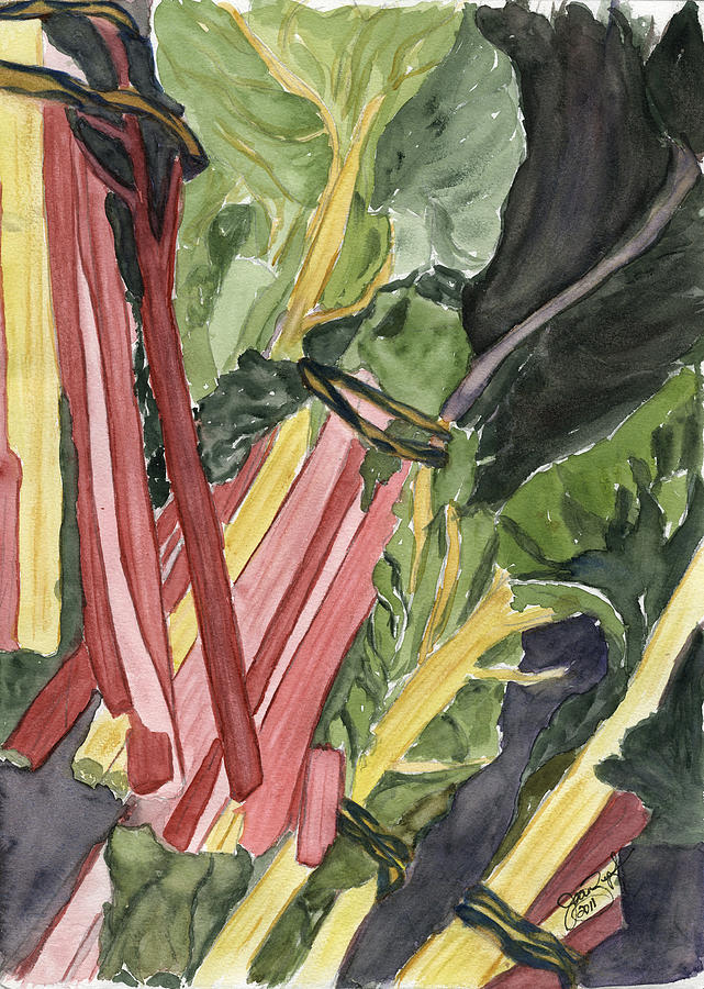 Rhubarb Study Painting by Joan Zepf