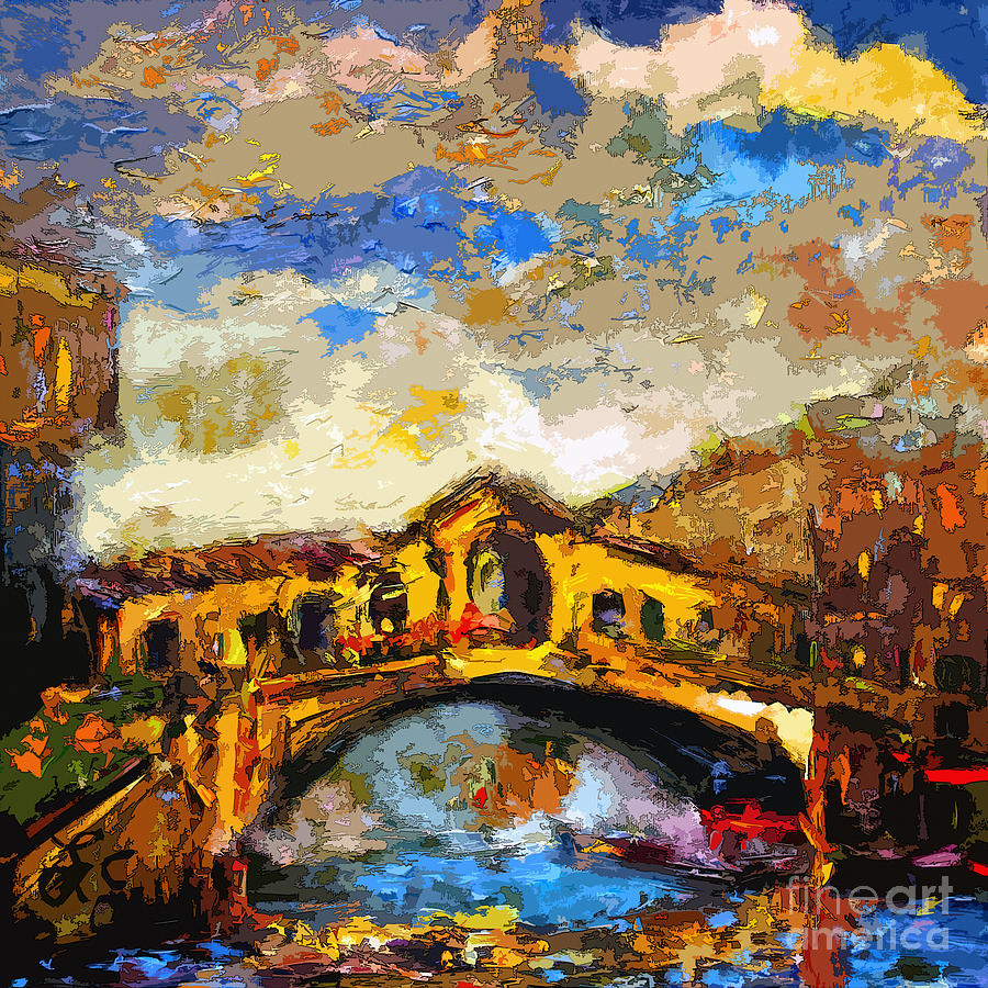 Rialto Bridge Venice Abstract Decorative Art Painting by Ginette Callaway