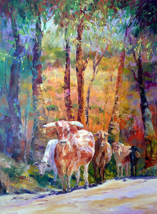 Cow Painting - Right of Way by Marie Green