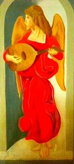 Guitar Still Life Painting - Right Side Panel Angel - Vigin of the Rocks by Ronald Lee