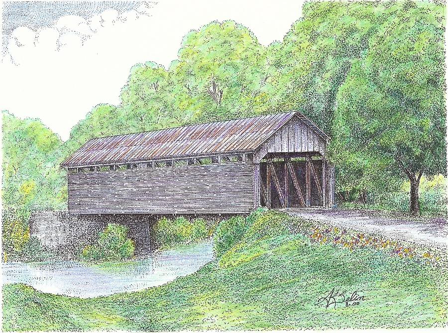 Ringos Mill Covered Bridge Drawing by Ann Selin Dorsey