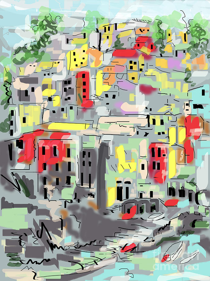 Riomaggiore Italy Moucasso Painting Digital Art by Ginette Callaway