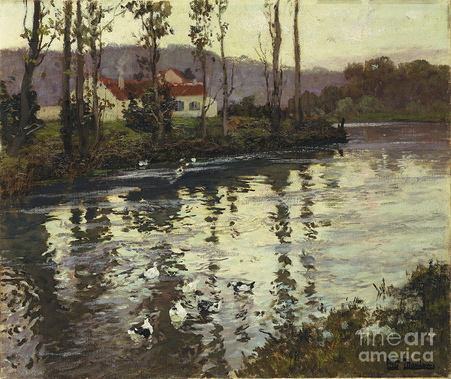 Duck Painting - River Landscape with Ducks  by Fritz Thaulow