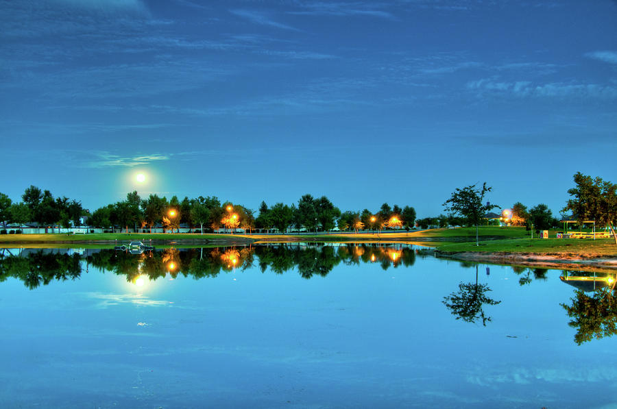 River Walk Park Full Moon Reflection 1 Photograph by Connie Cooper-Edwards