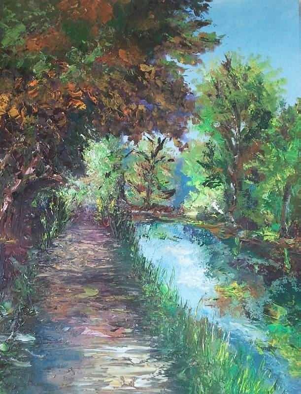 Riverbank Painting by Khaled | Fine Art America