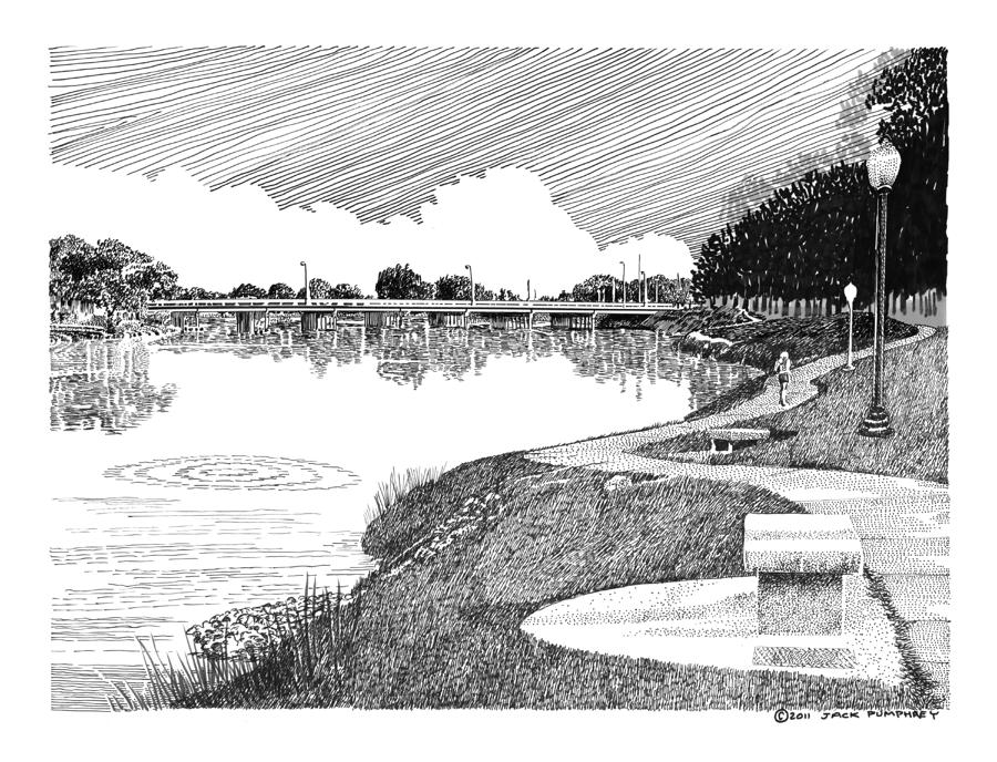 Riverwalk on the Pecos Drawing by Jack Pumphrey