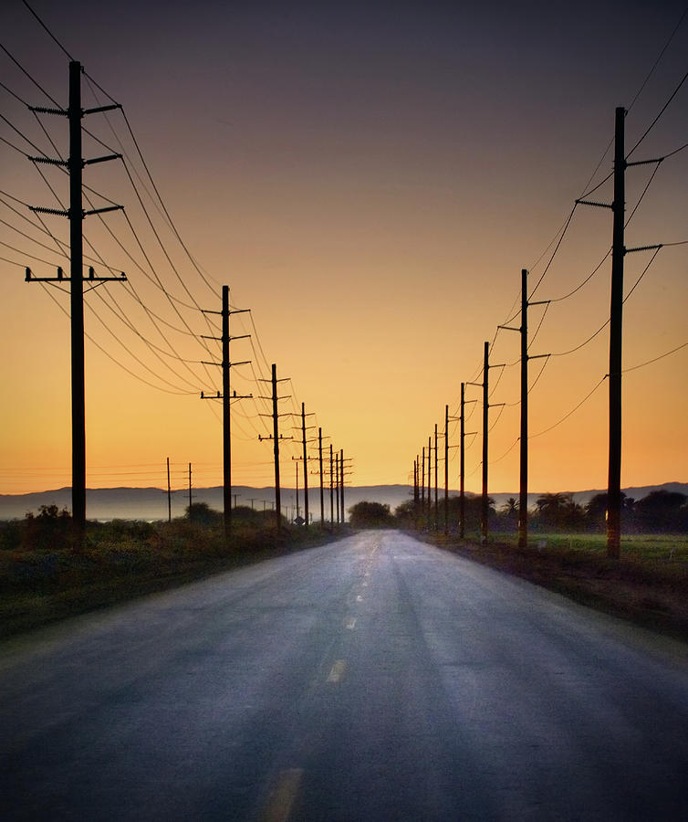 Road And Power Lines At Sunset Photograph by Www.jodymillerphoto.com