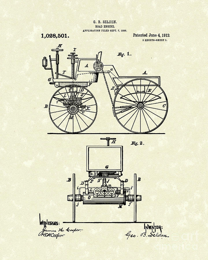 1912 Drawing - Road Engine 1912 Patent Art by Prior Art Design