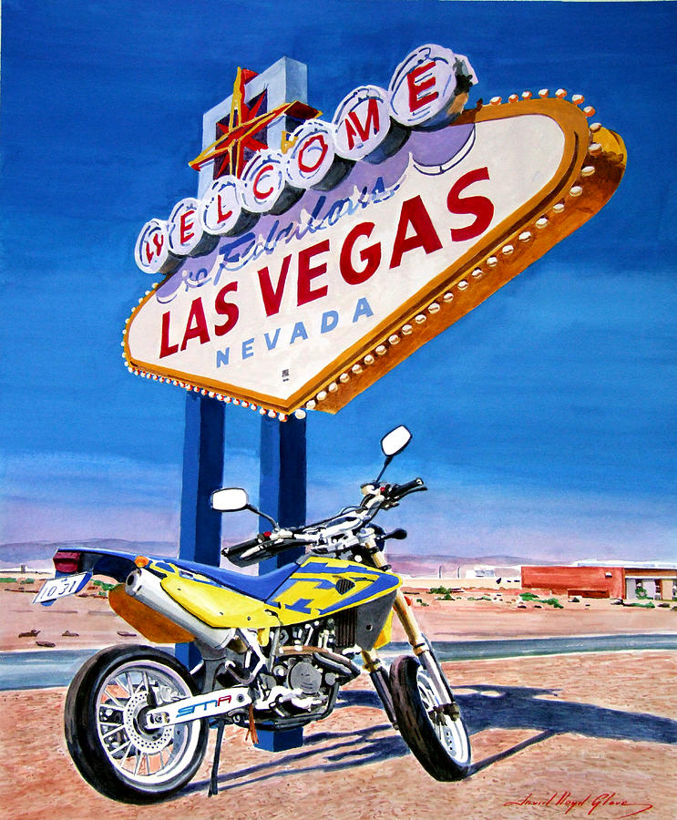 Motorcycle Painting - Road Trip to Vegas by David Lloyd Glover