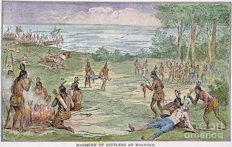 16th Century Photograph - Roanoke: Native American Massacre by Granger.