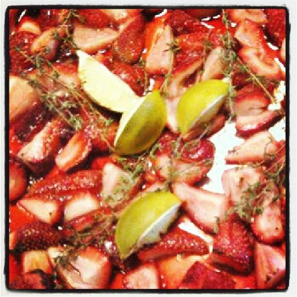 Food Photograph - Roasting Strawberries, Limes, Thyme And by Anne Simon