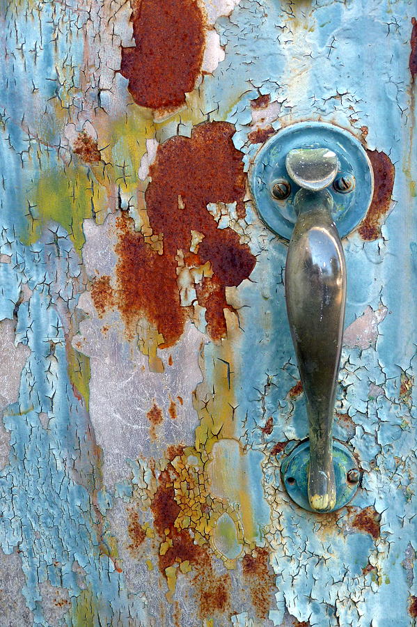 Robins Egg Blue Door and Handle Photograph by Carla Parris