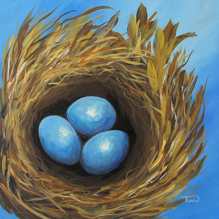 Robins Three Eggs IV Painting by Torrie Smiley