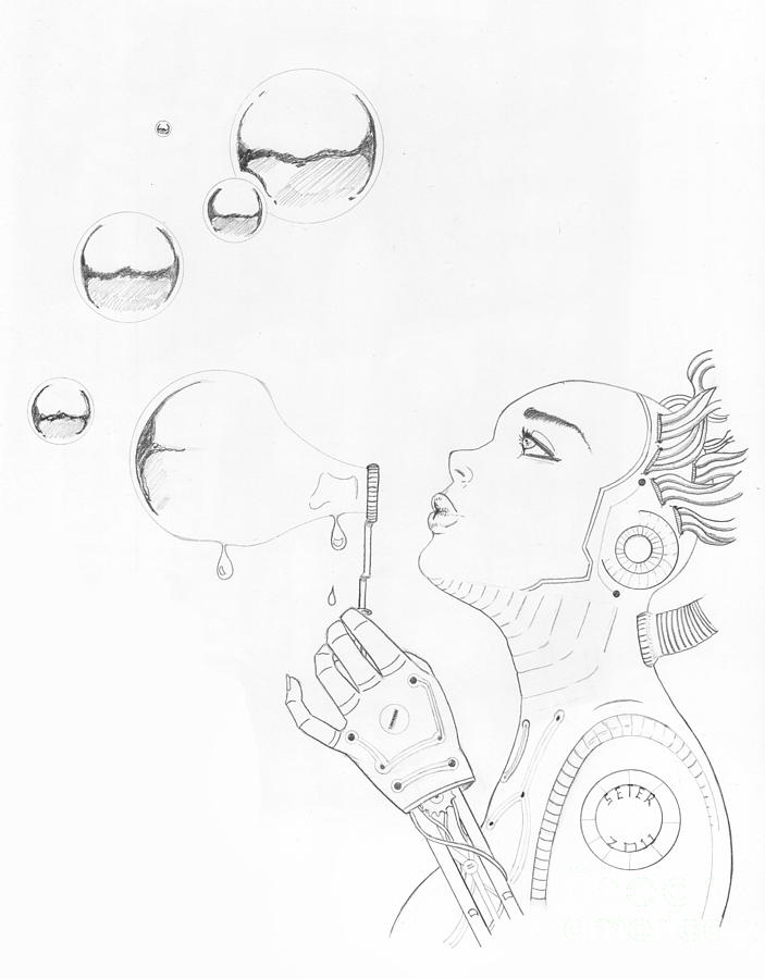Robot Bubbles Drawing by David Seter Fine Art America