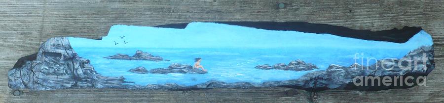 Rock painting-Nude woman at ocean Painting by Monika Shepherdson