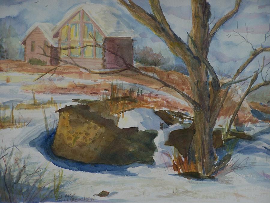 Rock Wall in Winter Painting by Barbara McGeachen