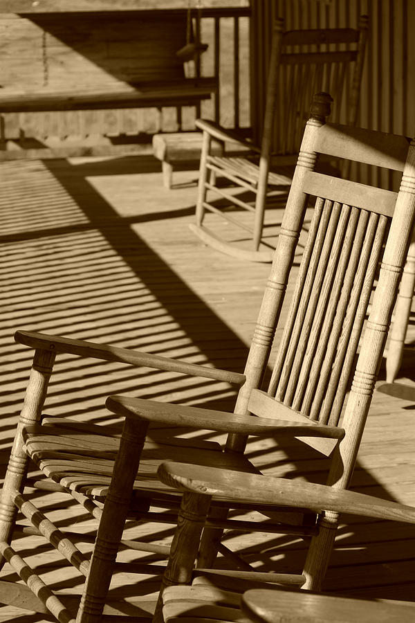 Rocking Chair Porch in sepia Photograph by Suzanne Gaff