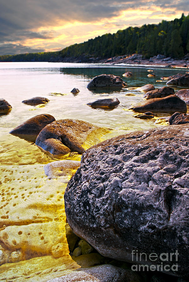 Rocks at Georgian Bay shore Photograph by Elena Elisseeva
