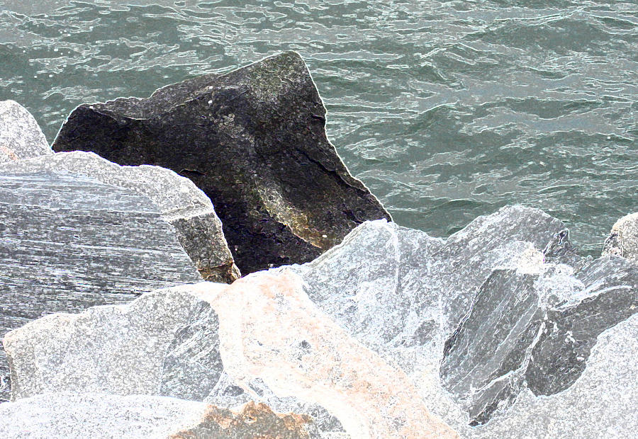 Abstract Rock Digital Art - Rocks Chessapeake Bay Digital by Dianna Lawson