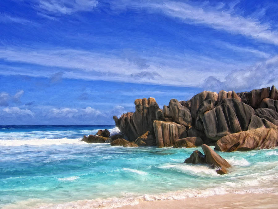 Rocky Cove in the Seychelles Painting by Dominic Piperata