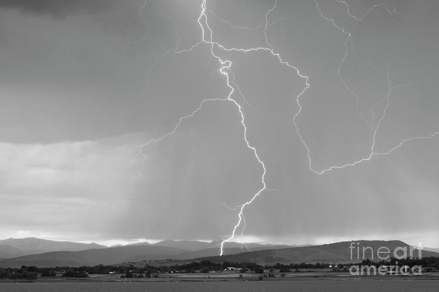 Rocky Mountain Front Range Foothills Lightning Strikes 1 BW Photograph by James BO Insogna
