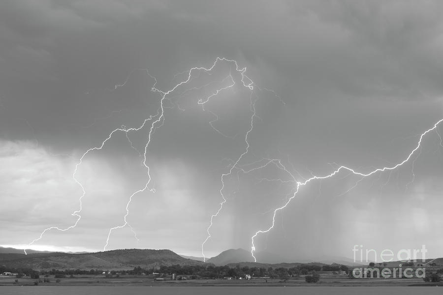 Rocky Mountain Front Range Foothills Lightning Strikes Bw Photograph