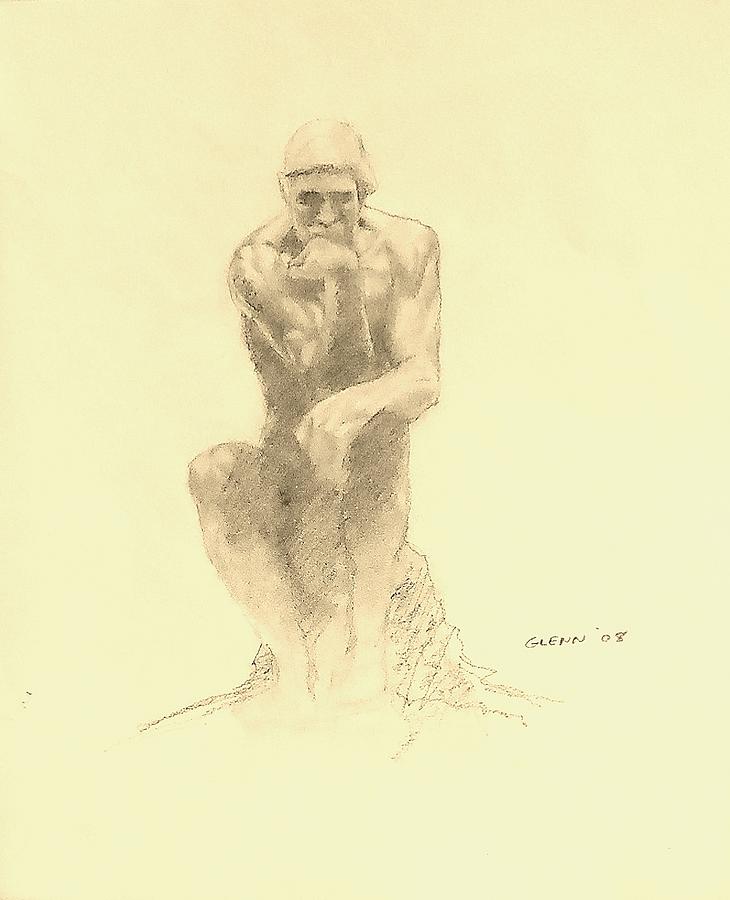 Rodin's Thinker Drawing by Glenn Daniels