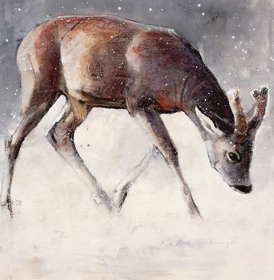 Winter Painting - Roe Buck - Winter by Mark Adlington 