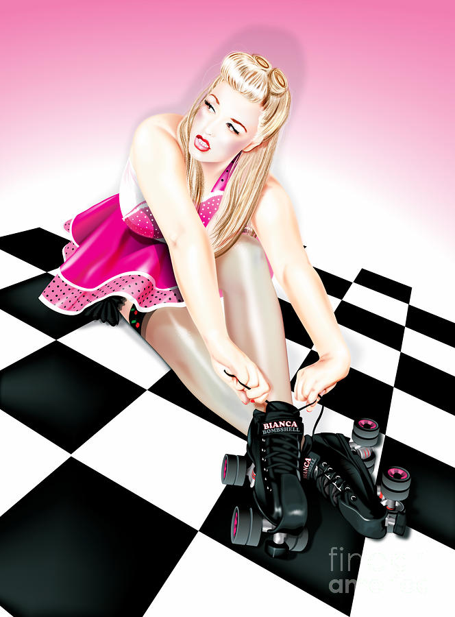 Roller Skate Pinup Digital Art by Brian Gibbs