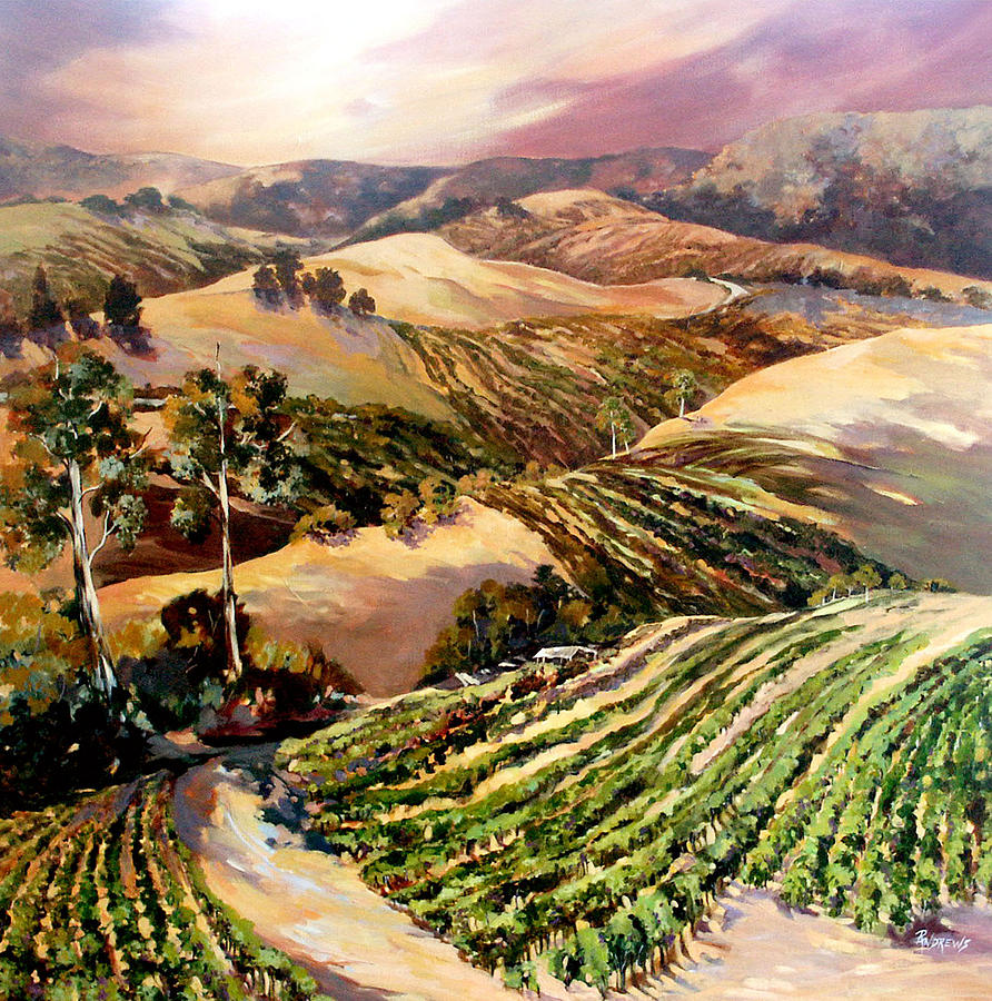 Rolling Vineyards Painting by Rae Andrews