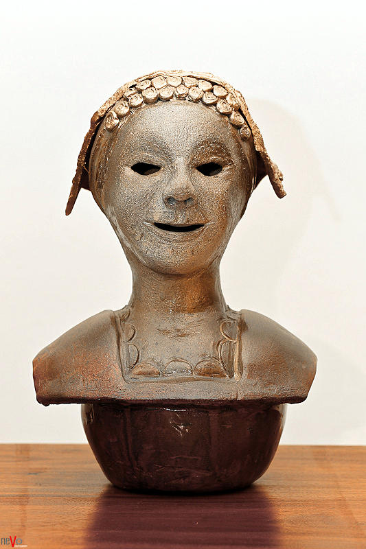 Roman mask torso lady with head cover face eyes large nose mouth shoulders Sculpture by Rachel Hershkovitz
