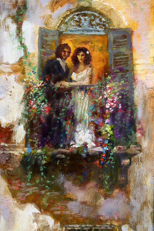 Romance in Venice  fragment balcony Painting by Ylli Haruni