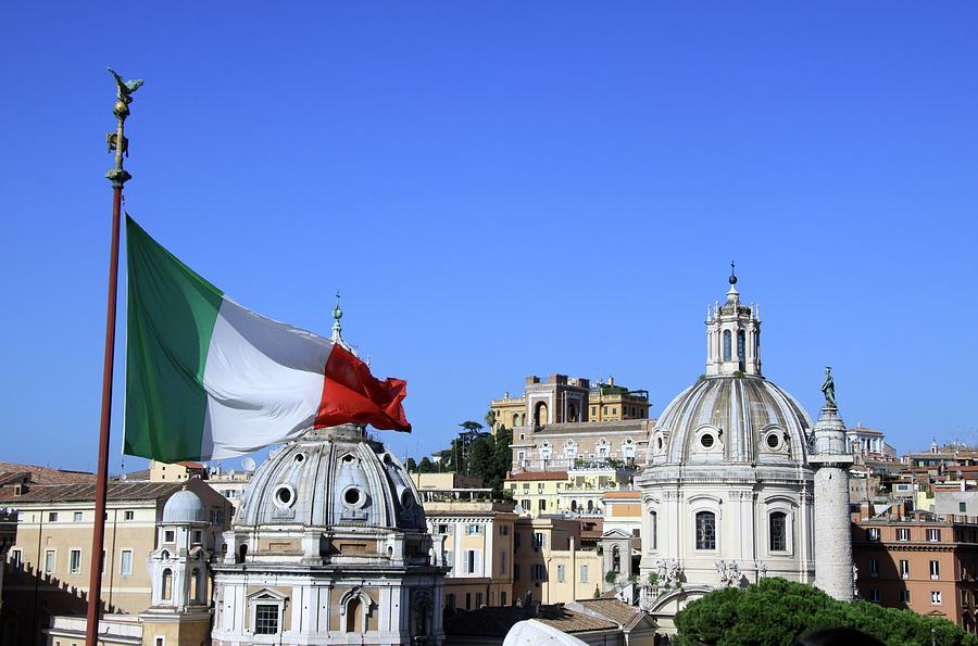 Rome Skyline With Italian Flag Photograph by Fafali.org