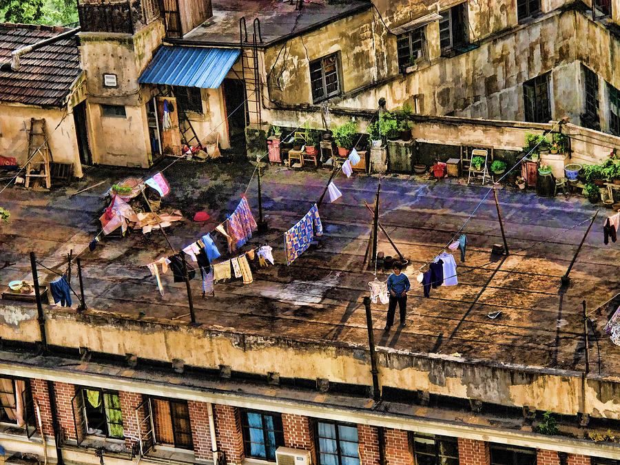 Rooftop Laundry Shanghai China Photograph by Helaine Cummins