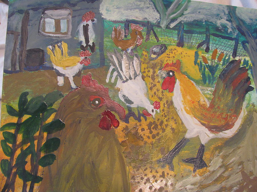 Rooster Painting - Rooster and Hen house by Amy Bradley