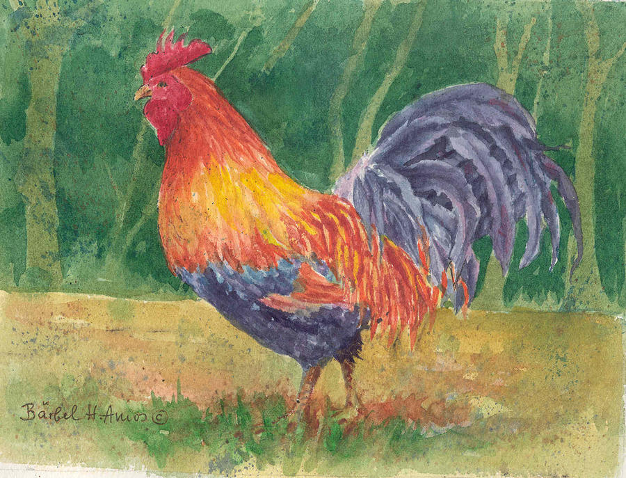 Rooster Painting by Barbel Amos